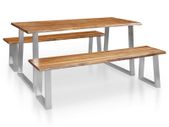 3 Piece Dining Set Solid Acacia Wood Brown