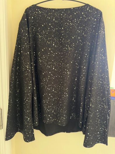 Shein Unity Plus Dalmatian Print Black Trumpet Sleeve Blouse