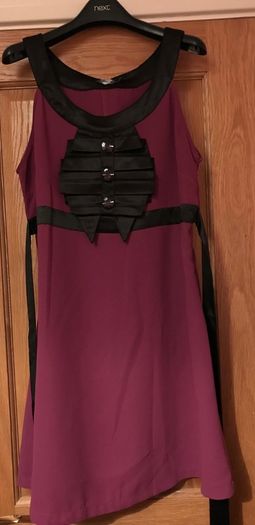 Purple dress Size 16 with black satin detail