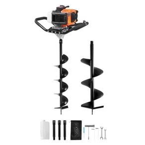 Post Hole Digger Gas Powered, 52CC 1450W Earth Auger, Gas Auger with 6" & 10"Auger Drill Action Design Bits & 3 Extension Rods, Post Fence Hole Digger