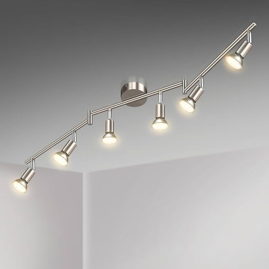 NEW SALE | LED Ceiling Light Rotatable, 6 Way LED Ceiling Spotlight, Matt Nickel & Swivelling Design, Including 6 X 4W GU10 LED Bulbs (450LM, Cool White 6000K),for Kitchen, Living Room, Bedroom