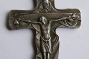 Vintage Holy Trinity Crucifix in silvered brass 14 x 9 cm