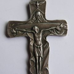 Vintage Holy Trinity Crucifix in silvered brass 14 x 9 cm