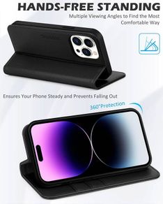iPhone 15 Leather Case, iPhone 15 Wallet Cover with Shockproof TPU, Raised Sides, Magnetic Closure, Kickstand, Card Slots Fall Protective Case