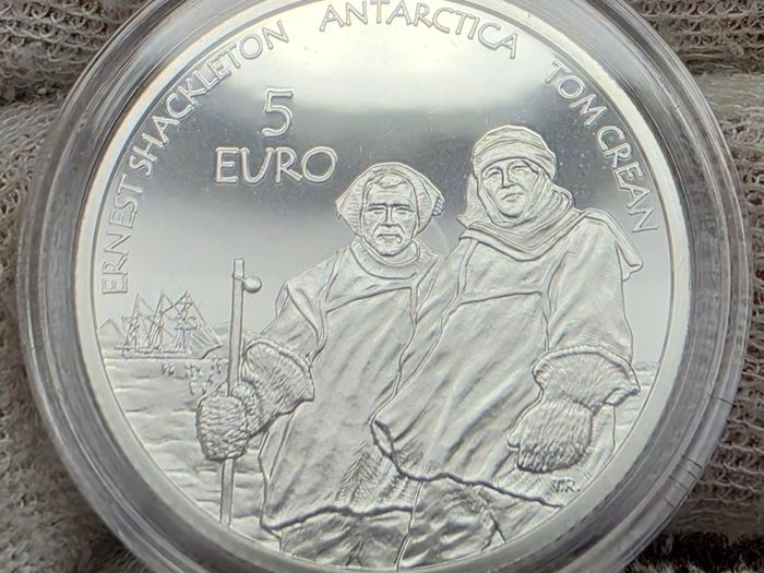 Ireland Silver Proof 2008 Antarctic Explorers Series Ernest Shackleton and Tom Crean 5 Euro Coin in Original Holder with COA