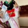 Vintage MCM Geisha Black Hair Red Obi Light Blue Pink Gold Holding a Fan 18 cm Image 7