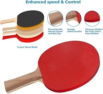 Table Tennis Set, Ping Pong Bats Set with 2 Paddles, 1 Retractable Net, 6 Balls, 1 Carrying Bag, for Trainer Adults Families Indoor Outdoor