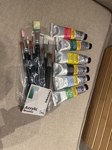 acrylic paint and brushes