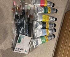 acrylic paint and brushes