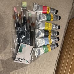acrylic paint and brushes