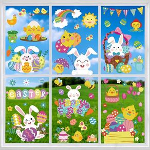 Easter Window Stickers,6 Sheet Easter Bunny Window Clings Decorations for Easter Window Display (FREE POSTAGE)