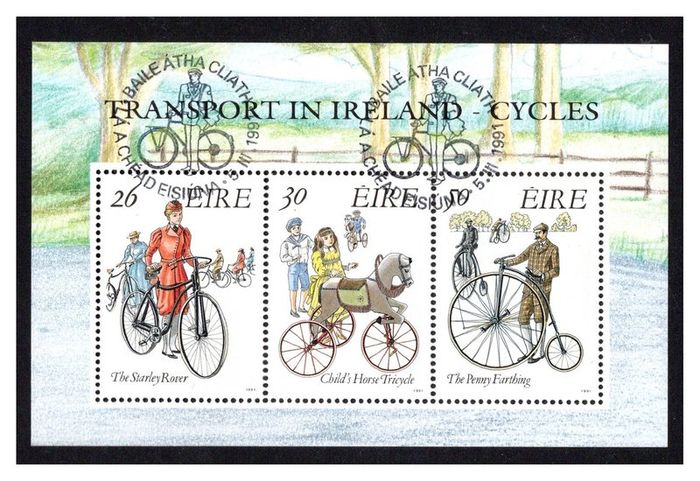 1991 Ireland Early Bicycles Miniature Sheet Fine Used with First Day Issue Cancel
