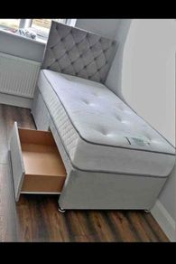 Brand New Stylish single Divan Beds.. Multiple Options Of Headboards. Tufted Memory Foam Mattresses Available. Drawers Storage Available