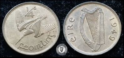 [#450] - Ireland 1949 | Irish 1/4d | Farthing | Woodcock | KM.9 | UNC