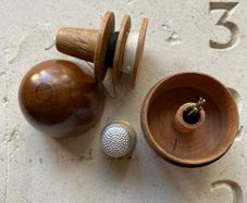 Antique wooden egg and thimble
