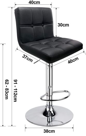 Leader Accessories Bar Stools (2/Set) Adjustable Bar Chairs Breakfast Dining Stools for Kitchen Island Counter PU Leather Double Stitching Square Back with decoration (FREE POSTAGE)