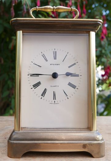 Vintage Staiger Brass Mantel Catriage battery operated Table Clock