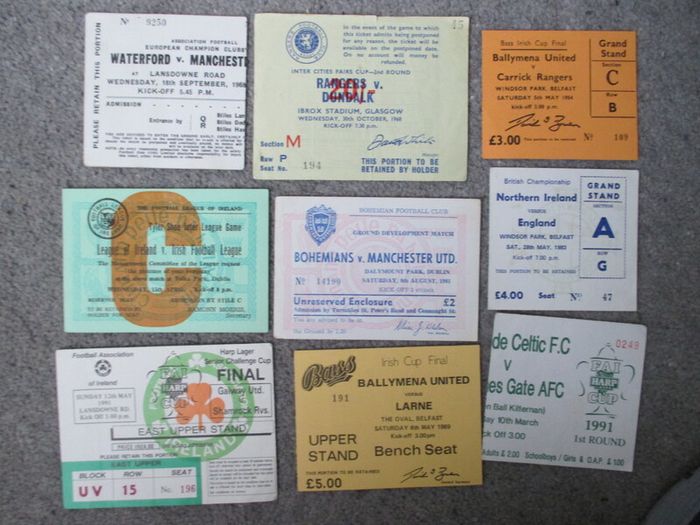 Collection of 9 Vintage Football Match Tickets - 1960s to 1990s