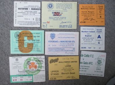 Collection of 9 Vintage Football Match Tickets - 1960s to 1990s