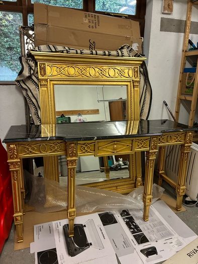 Neoclassic revival  hallway table and mirror set