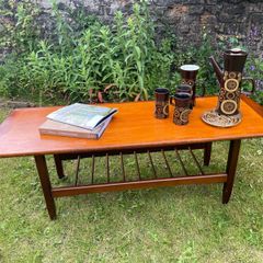 Mid-Century Modern Danish-Style Teak Coffee Table with Magazine Rack