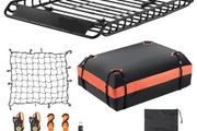Roof Rack Basket, 51 x 36 x 4.1 in, Universal Rooftop Cargo Carrier with 1120 x 870 x 260 mm Cargo Bag, Net, Ratchet Straps, 200 lbs Max Load Capacity Car Top Luggage Holder, for SUV Truck Car