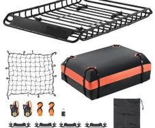 Roof Rack Basket, 51 x 36 x 4.1 in, Universal Rooftop Cargo Carrier with 1120 x 870 x 260 mm Cargo Bag, Net, Ratchet Straps, 200 lbs Max Load Capacity Car Top Luggage Holder, for SUV Truck Car