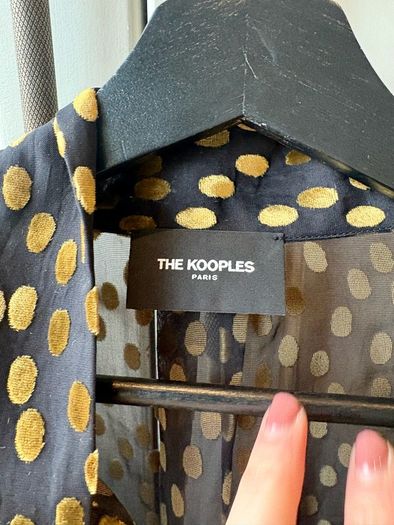 The Kooples Black and Gold Metallic Polka Dot Pussy-Bow Blouse