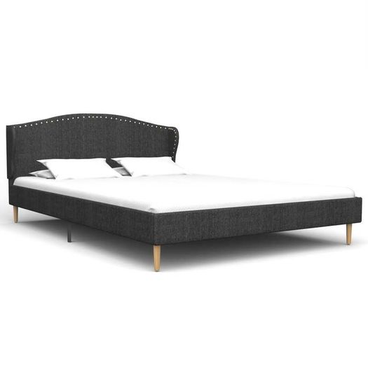 Bed Frame Dark Grey Fabric 135x190 cm