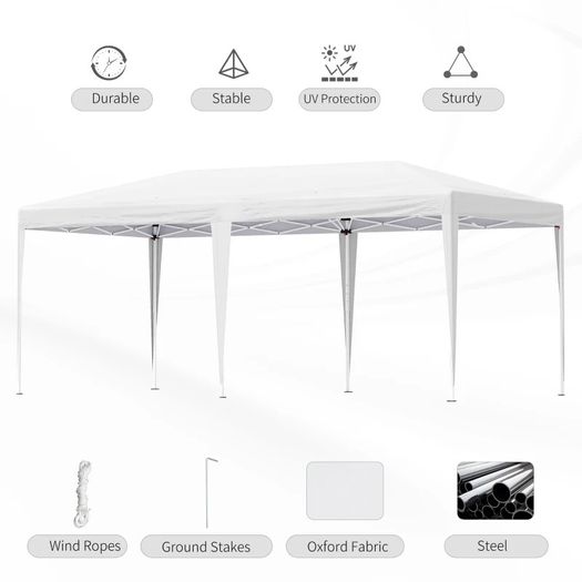 6 x 3m Pop Up Gazebo, Double Roof Foldable Canopy Tent, Wedding Awning Canopy (FREE SHIPPING)