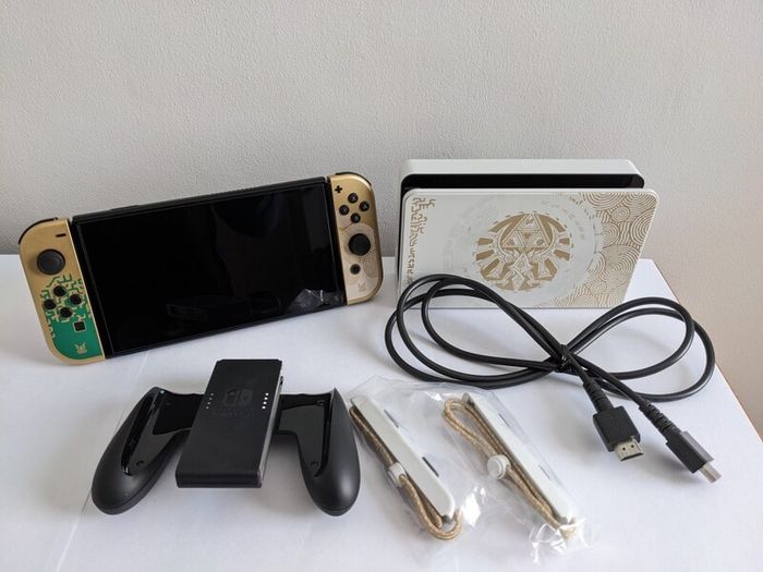 Zelda: Tears of the Kingdom OLED Nintendo Switch Console CIB + Official Breath of the Wild Switch Case + Mario Kart 8 Deluxe