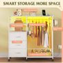 White Chest of Drawers with LED & Charger, Fabric Open Wardrobe 3 Large Drawers & Reversible Coat Hanging Rod &3 Open Shelves & Side Hooks, Lockable Wheels, Height-adjustable Base Shelf Image 6