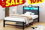 3ft Single Size Bed Frame with LED Lights Storage Upholstered Headboard and Charging Station, Heavy Duty Metal Platform Single Bed Frame, No Box Spring Needed, Noise Free, Easy Assembly