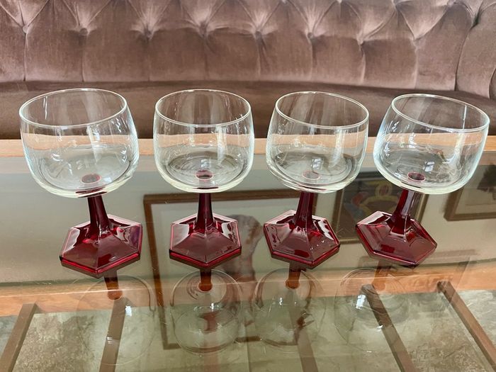 Vintage Luminarc Ruby Red Wine Glass Hexagonal Base Made in France