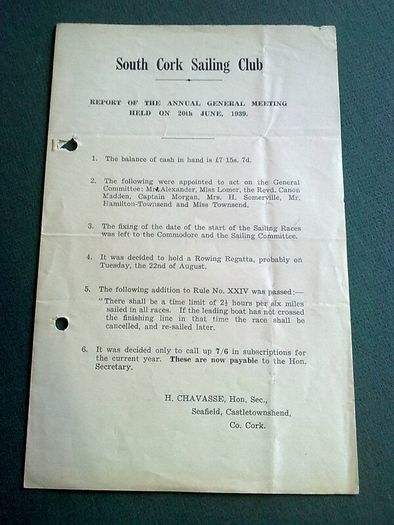 South Cork Sailing Club 1939 leaflet Ireland Irish ephemera