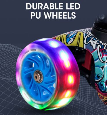 CAROMA Scooter for Kids, 3 Wheel Foldable Toddler Scooter for Boys and Girls Ages 3-12 Years Old, with 4 Height Adjustable, LED Flashing Wheels and Lean-to-Steer
