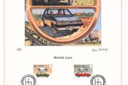 1982 Great Britain Limited Edition Lithographed Print measuring 333mm X 257mm showing British Cars Commemorative stamps with First Day of Issue Cancel