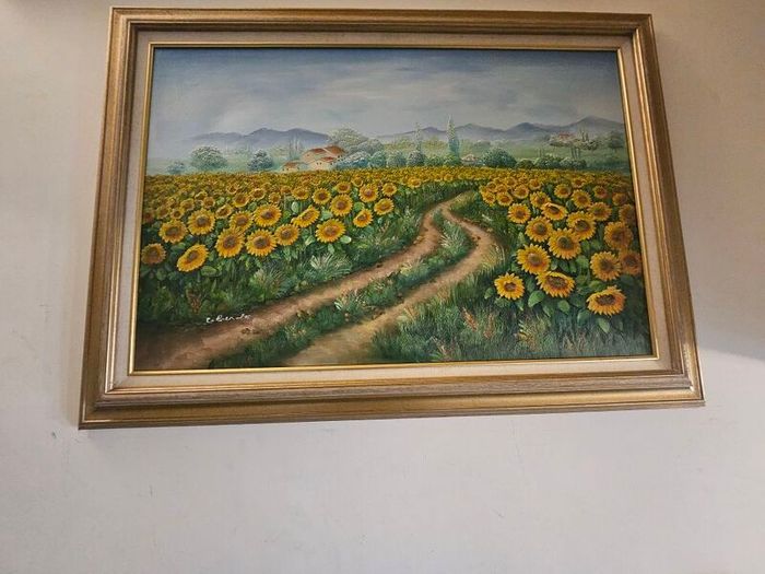 Oil On Canvas of Sunflower By C Benolt