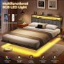 Double Bed Frame 135x190 cm with Floating Visual Effect, 4ft6 Metal Bed Frame with Adjustable LED Lighting and Charging Station, Double Bed with Headboard, Dark Grey (Mattress Not Included) Image 8