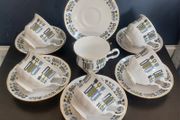 Fabulous Vintage China Set of Six Duos by Royal Kent Bone China in a Cool Vintage Retro Abstract 70s Pattern
