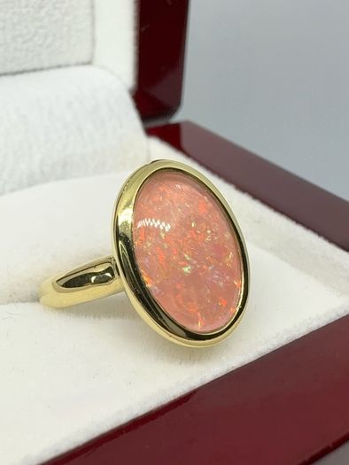 Opal Stunning Terra Opalis Gold Plated Silver Ring Padparadscha Glow