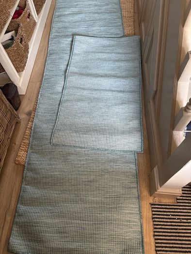 Set of 2 new indoor/outdoor rugs in duck egg