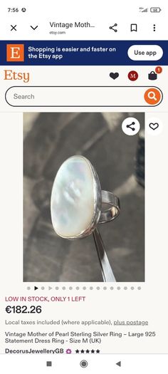 Vintage hand crafted mother of pearl 925 silver ring
