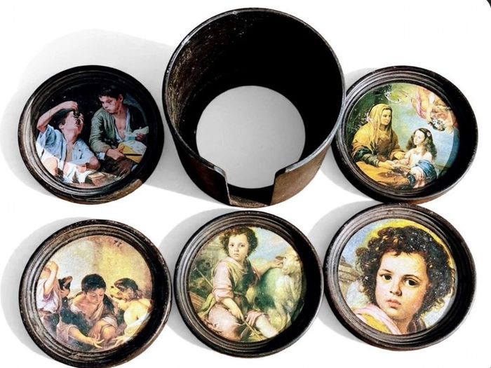 Vintage 1970s Set of 5 Coasters Featuring Masterpieces from Madrid's Museo Nacional del Prado