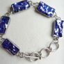 Vintage Sterling Silver 925 Dichroic Art Glass Link Bracelet Toggle Clasp Blue Color length 8,5" - 18,4g Image 3