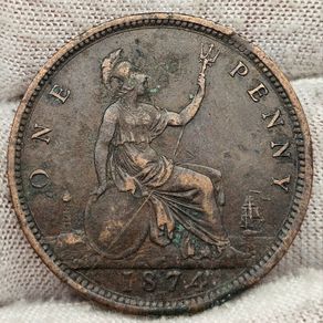 Great Britain 1874 H Penny Coin Queen Victoria Heaton Mint