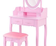 Bedroom Sets Makeup Table 4 Drawers Stool, Pink