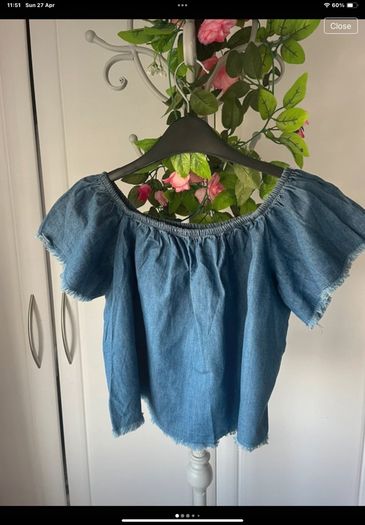top bershka off shoulder 100% cotton denim top medium