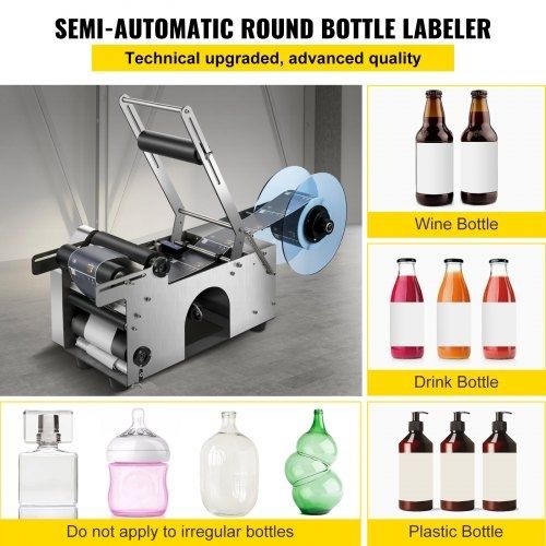 MT-50 Semi-automatic Round Bottle Labeling Machine, Adjustable Bottle Labeler 50pcs/min Label Applicator for Bottles 12-90mm