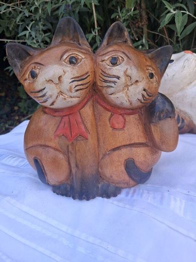3 X Art Deco Handpainted Hardwood Cats